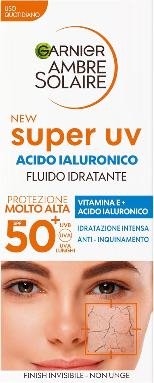 Garnier Ambre Solaire Fluido Idratante all'Acido Ialuronico SPF50+